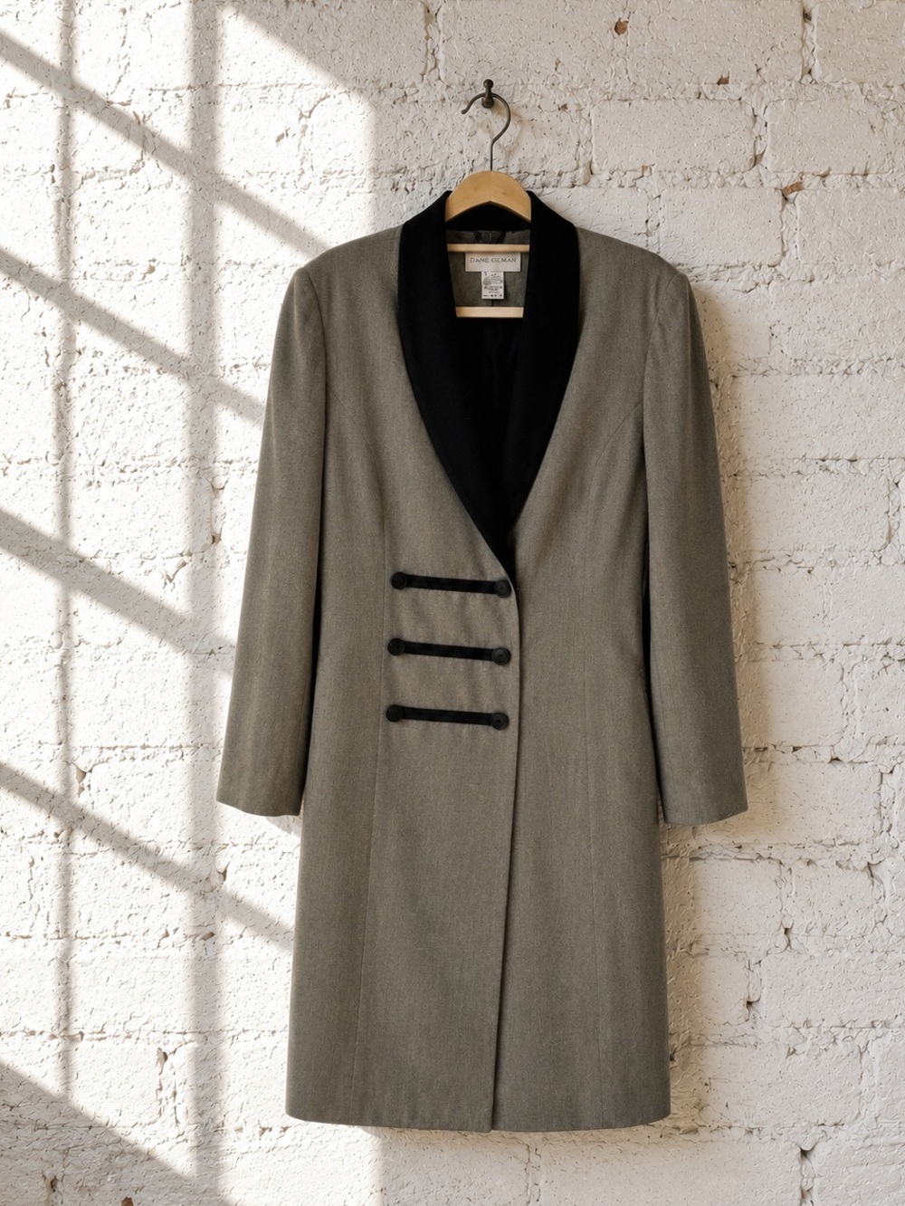 Vintage 80s Casual Corner Tuxedo Dress Gray Rayon Acetate Sz 8